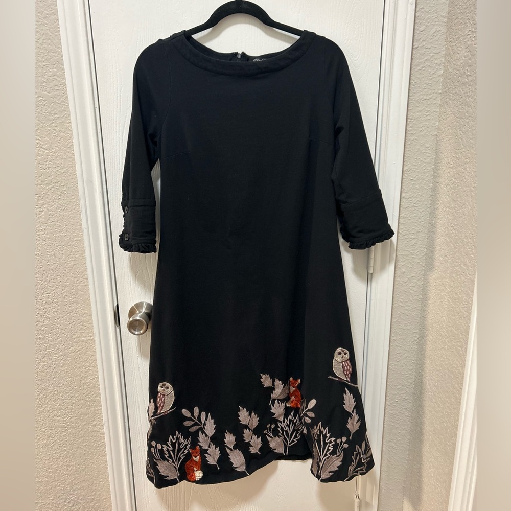 Eshakti Fox And Owl Midi Embroidery Cotton Jersey Dress Size Small🦉🦊